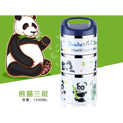 熊猫三层保温便当盒 B款