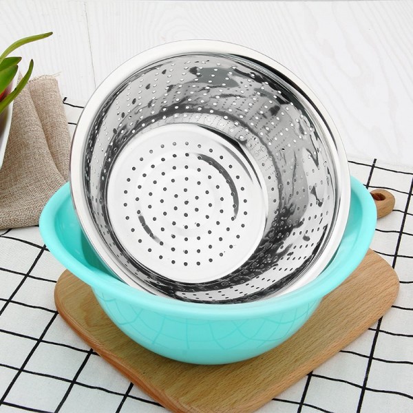多用不锈钢洗米器沥水盆套装配多彩塑料卡通外盆 (2)
