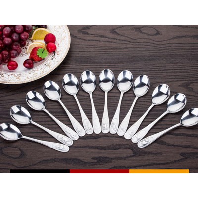 不锈钢勺子 餐具甜品勺 十二生肖印花创意咖啡勺子 调羹 汤勺