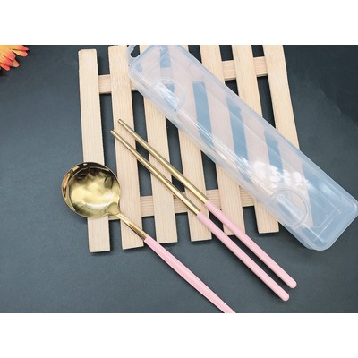 双色筷子 勺子（粉）