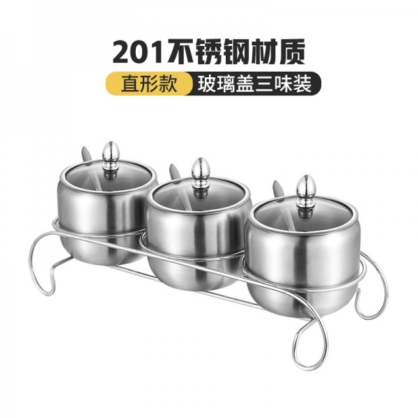 201、304(8.5cm,9.5cm)直形三味玻璃调味罐
