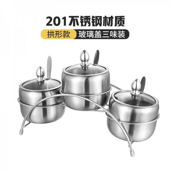 201、304（8.5cm、9.5cm）-拱形三味玻璃盖调味罐