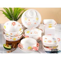 日式卡通新品创意花韵陶瓷餐具饭碗盘子碗碟可爱家用面碗烤盘套装