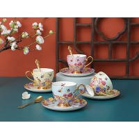 国潮宫廷风新中式珐琅彩绘骨瓷咖啡杯碟套装陶瓷花茶杯碟茶具礼品