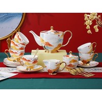 新中式轻奢骨瓷咖啡杯碟套装酒店陶瓷杯简约礼品水壶茶壶咖啡套具