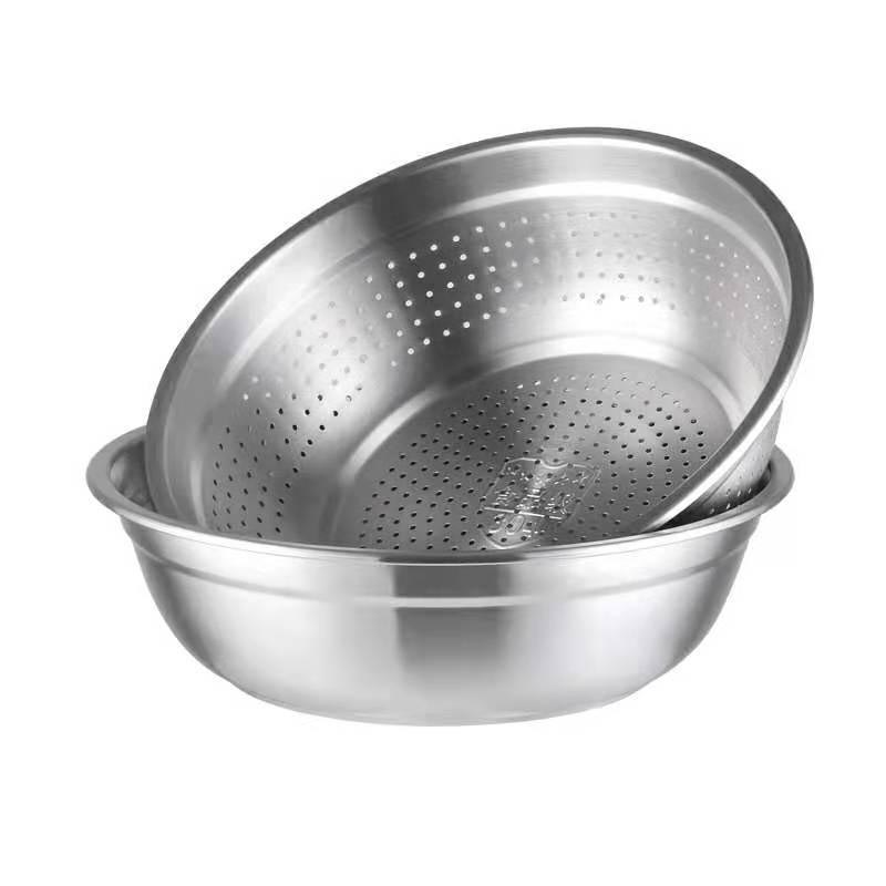304不锈钢漏盆沥水盆水果洗菜盆家用沥水篮洗米筛淘米盆 (3)