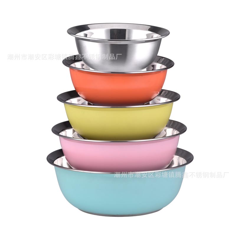 304不锈钢盆五件套家用彩色汤盆厨房洗菜打蛋盆礼品赠品 (2)