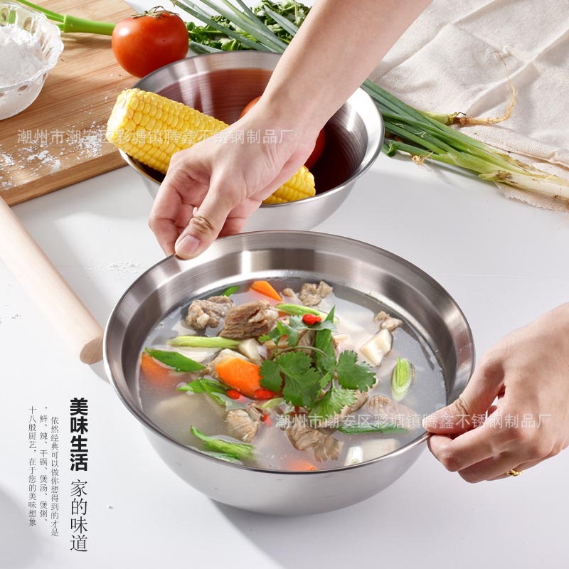 特厚不锈钢斜边砂光汤盆防溢菜盆多用盆汤碗 (1)