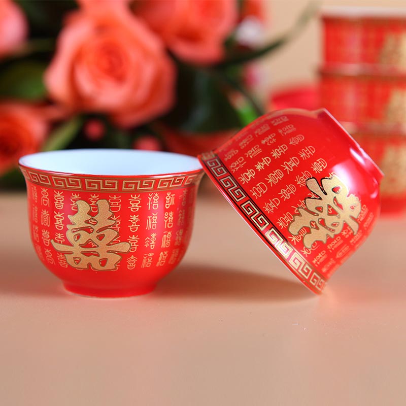 喜佳盟高档结婚婚庆用品红色茶具套装 茶壶茶杯中国红陶瓷配茶盘 (3)