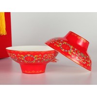 中式结婚婚庆用品高脚碗套装陶瓷米饭汤面大红碗1
