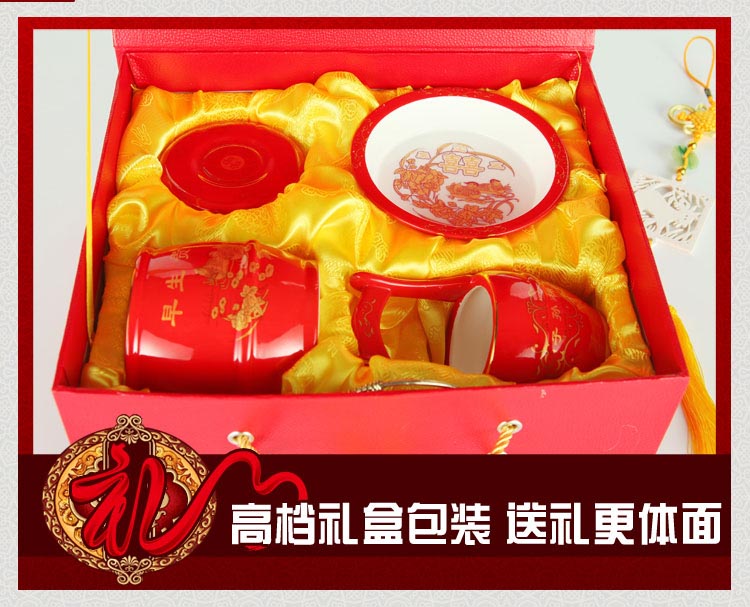 婚庆用品陶瓷子孙桶三件套 工艺摆件礼品 新娘嫁妆陪嫁摆设 (15)