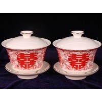 婚庆用品红剪纸喜陶瓷餐具套装