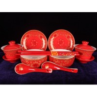 婚庆用品金花百年好合陶瓷餐具套装