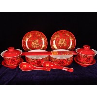 婚庆用品金玫瑰喜陶瓷餐具套装