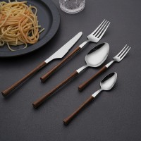 仿木柄不锈钢 西式创意刀叉勺小蛮腰不锈钢餐具牛排刀叉勺套装