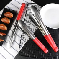 不锈钢面包夹红软胶磨砂手柄防烫防滑烧烤食品夹