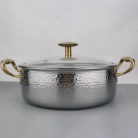 锤纹清汤火锅 镀金叶耳钢珠